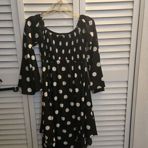 Black and White Polka Dot Long Sleeve Dress